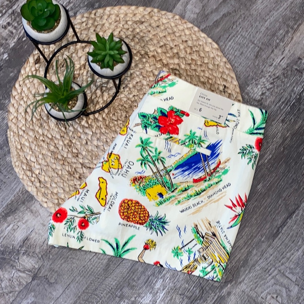 J. Crew city fit Chino shorts Hawaiian island print size 6
